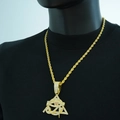 Hip hop Horus Eye pyramid pendant with gold rope chain and crystals on a male bust - Gold Pendant With Long Rope Chain