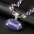 Hip hop Cuban chain necklace with blue and white rhinestone encrusted football pendant - Gold Dark Blue Pendant Only (Without Chain)