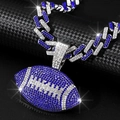 Iced out blue and white crystal football pendant with cuban chain hip hop necklace - Silver Dark Blue Pendant Only (Without Chain)