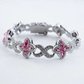 Bracciale a quadrifoglio con strass rosa e maglie a infinito in lega d'argento - Argento/Zirconia Rosa