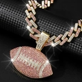 Hip hop cuban chain with pink and white rhinestone encrusted football pendant - Gold Pink Pendant Only (Without Chain)