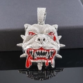 Hip hop bulldog pendant with silver crystal pavé and red enamel accents for men - Silver Pendant Only (Without Chain)