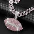 Men's hip hop pink and white crystal encrusted rugby pendant with matching Cuban chain - Silver Pink Pendant Only (Without Chain)