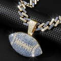 Iced out gold Cuban link chain with blue and white rhinestone football pendant - Gold Light Blue Pendant Only (Without Chain)