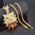 Hip hop bulldog pendant with iced out rhinestones on a 5mm gold rope chain for men - Gold Pendant With Rope Chain