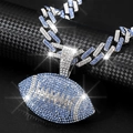 Hip hop silver cuban chain with blue and white iced out american football pendant - Silver Light Blue Pendant Only (Without Chain)