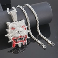 Hip hop bulldog pendant with sparkling cubic zirconia on a 5mm silver rope chain for men - Silver Pendant With Rope Chain