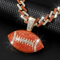 Luxury gold-plated Cuban chain necklace with a red and white rhinestone football pendant - Gold Orange Red Pendant Only (Without Chain)