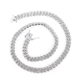 Close-up of 9mm silver Cuban link chain with paved rhinestones and secure box clasp - Ultra Short Style (7inch) / Silver