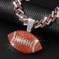 Iced out football pendant necklace with red and white crystals on cuban chain - Silver Orange Red Pendant Only (Without Chain)