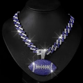 Heavy hip-hop Cuban chain with iced out blue and white football pendant for men - Silver Dark Blue Pendant And Cuban Chain