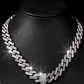 Iced-out Cuban chain necklace with pink and white rhinestones in a hip-hop style - Silver And Pink Necklace