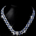 Iced out blue and white rhinestone Cuban link chain necklace for hip-hop style - Silver And Light Blue Necklace