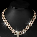 Hip-hop Cuban link necklace with pink and white rhinestones in gold finish - Gold-Pink Necklace