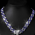 Hip hop silver Cuban link chain with sparkling blue and white rhinestones on mannequin - Silver And Dark Blue Necklace