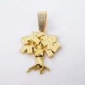 Macro detail of gold money tree pendant with dollar signs and iced-out bail necklace - Gold Pendant Only (Without Chain)