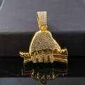 Macro shot of gold hip hop pendant holding money roll with sparkling rhinestones - Pendant Only (No Chain) / Gold