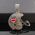 Macro shot of iced out football helmet pendant with crystals and red enamel detailing - Silver Pendant Only (Without Chain)