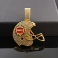Detailed close-up of a golden iced-out American football helmet pendant with rhinestones - Gold Pendant Only (Without Chain)