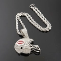 Macro view of iced out silver football helmet pendant with twisted rope chain necklace - Silver Pendant With Rope Chain