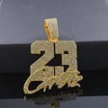 Makroaufnahme des Hip-Hop-Anhängers mit vereister Nummer 23 und Signatur auf schwarzer Box - Gold Anhänger Einzeln (Ohne Kette)