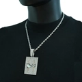 Hip hop square pendant necklace with iced out bird eye design on silver rope chain - Pendant + Twist Chain / Silver