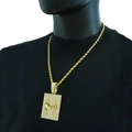 Hiphop gold rope chain necklace featuring a square iced-out pendant with green eye motif - Pendant + Twist Chain / Gold