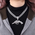 Hip hop iced out revolver pendant necklace with Cuban chain for men and women - Pendant with Necklace / Silver