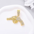 Hip hop style gold revolvers pendant necklace with sparkling white crystals for men and women - Single Pendant (No Chain) / Gold