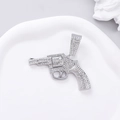 Detailed macro shot of silver hip hop revolver pendant encrusted with white crystals - Single Pendant (No Chain) / Silver