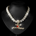 Collier hip hop doré avec pendentif HAVE A BOYFRIEND et petit cœur en émail rouge - Style B Avec Collier (HAVE A BOYFRIEND) / Or