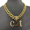Gold-plated hip hop Cuban necklace featuring CAT letter pendant with iced-out crystals - Gold Pendant + 18-inch Necklace / Gold