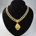 Iced out gold Cuban link chain with American football pendant for hip hop jewelry style - Gold Pendant + 18-inch Necklace