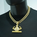 Hip hop gold plated dollar money bag pendant with iced out stones on Cuban link chain - Gold Pendant + 18-inch Necklace