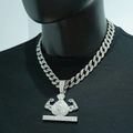 Hip hop silver cuban chain with iced out money bag and muscle arm pendant necklace - Silver Pendant + 18-inch Necklace