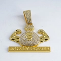 Gold-plated hip hop money bag pendant with $ symbol and white rhinestones - Gold Pendant Only