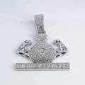Hip-hop silver money bag pendant with $ symbol and Money Power engraving in white stones - Silver Pendant Only
