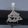 Hip hop Eye of Horus pendant in silver finish with pink center stone and clear zircons - Silver Pendant / Silver