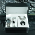 Men's hip hop jewelry set with iced-out watch, skull pendant necklace, and cuban bracelet - Skull Hip Hop Style With Gift Packaging (3053)