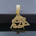 Hip hop gold Eye of Horus pyramid pendant with white zircons and pink gemstones - Gold Color Pendant / Gold
