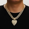 Collana a catena cubana dorata hip hop da uomo con pendente a cuore ghiacciato - Pendente Oro Con Catena Cubana / 18 pollici