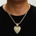 Collana tennis hip hop con ciondolo a foglia in finitura dorata e strass bianchi - Pendente Oro + Catena Tennis / 18 pollici