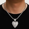 Collana con ciondolo a cuore argento hip hop con cristalli lucidi su una catena tennis - Pendente Argento + Catena Tennis / 18 pollici