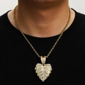 Ciondolo cuore hip hop in oro con strass scintillanti e catena a corda per uomo - Pendente Oro + Catena a Corda / 20 pollici