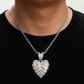 Collana hip hop con ciondolo a cuore argento con pavé di cristalli e catena a corda - Pendente Argento + Catena a Spirale / 20 pollici