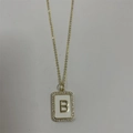Gold-plated letter B necklace with white enamel inlay and sparkling zircon border - Letter B