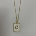 Golden 26 initial letter C pendant necklace with sparkling cubic zirconia border - Letter C