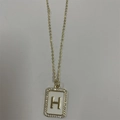 Rectangle white enamel letter H pendant necklace with zircon border on gold chain - Letter H