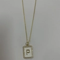 Golden necklace with letter P pendant, white enamel and zircon accents on cable chain - Letter P