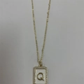 Gold plated initial Q necklace with white enamel and sparkling zircon pave pendant - Letter Q